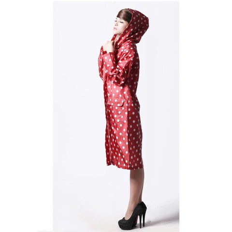 Polka Dots Lady Hooded Waterproof Raincoat