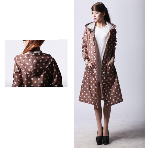 Polka Dots Lady Hooded Waterproof Raincoat